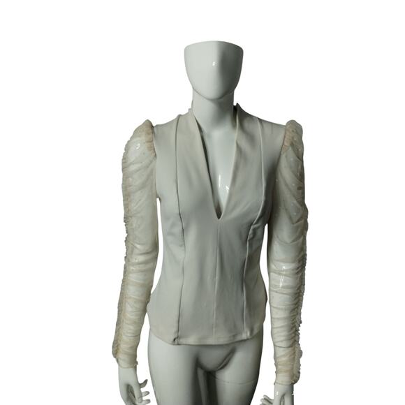 Intimately Free People Women's Creme V-Neck Mesh Sleeve Whimsical Top size Small - Picture 4 of 12